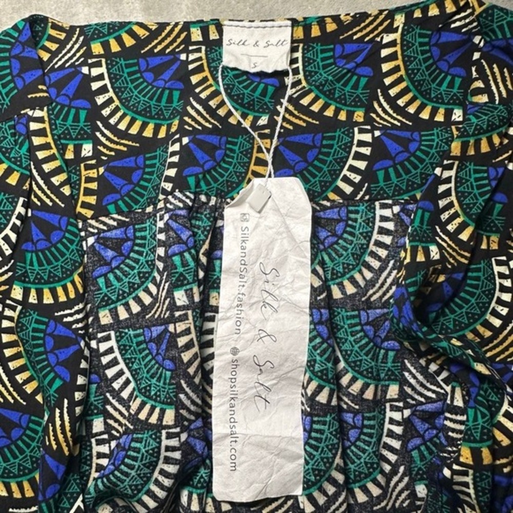 NWT Silk&Salt Wrap Maxi Dress Size S Green Blue Peacock Geometric Boho Resort - Picture 9 of 17
